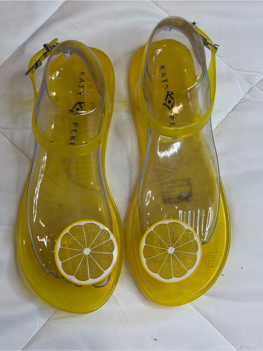 Clear Yellow Jelly Sandals with Lemon Accent - Women - Picture 2 of 6